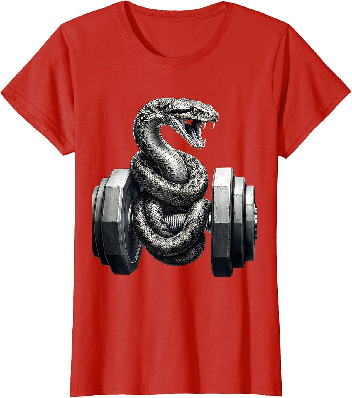 Snake Coiled Around Dumbbell Workout Graphic T-Shirt - Red