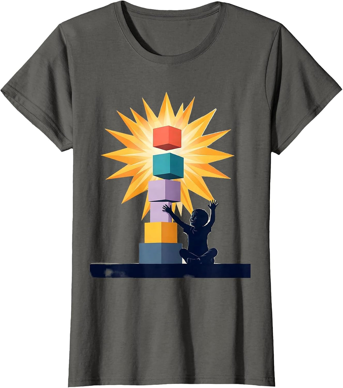 Women's Autism Awareness Child Building Glowing Blocks T-Shirt - Asphalt Grey