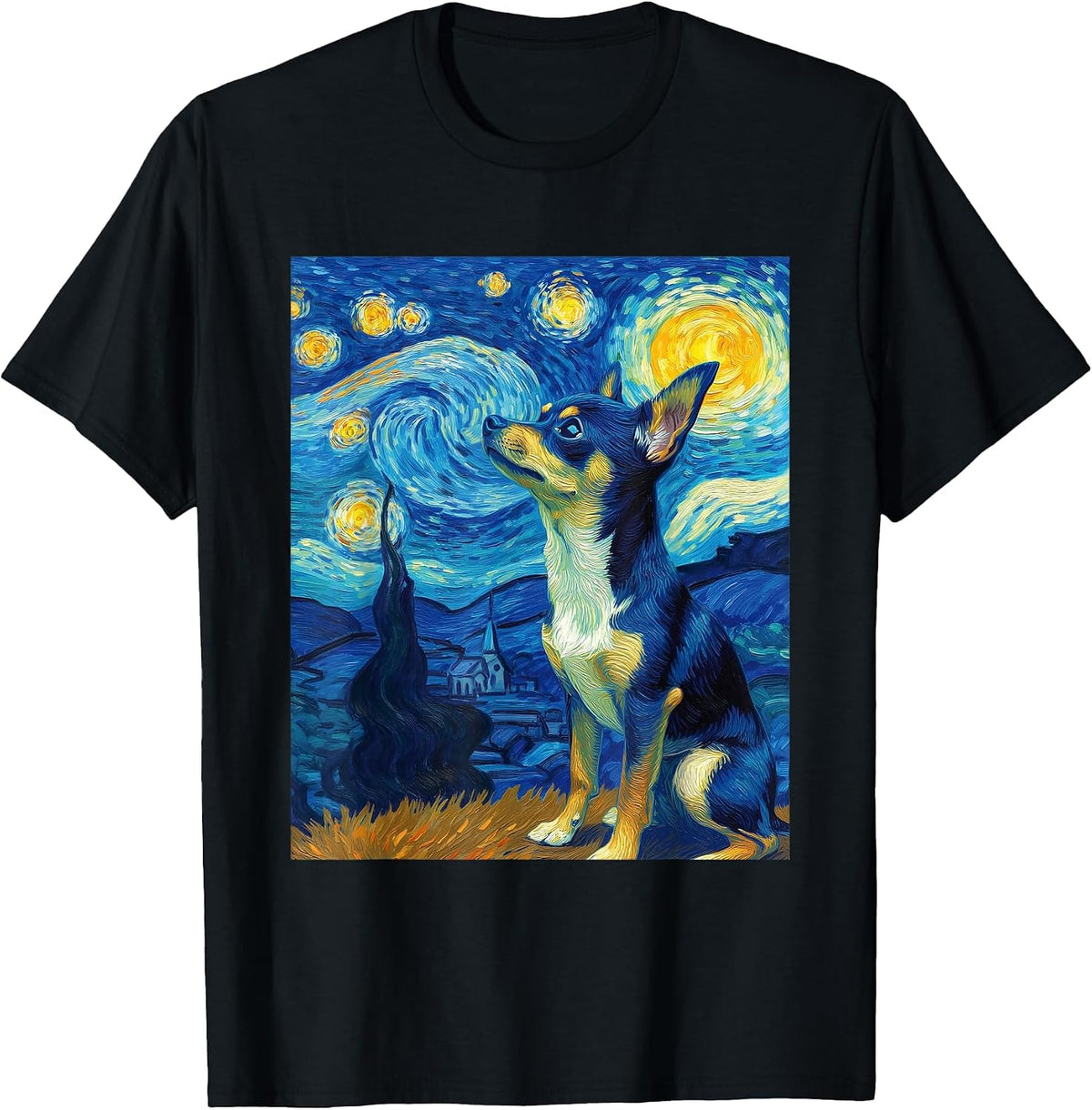 Chihuahua Dog Van Gogh Starry Night Graphic T-Shirt - Black
