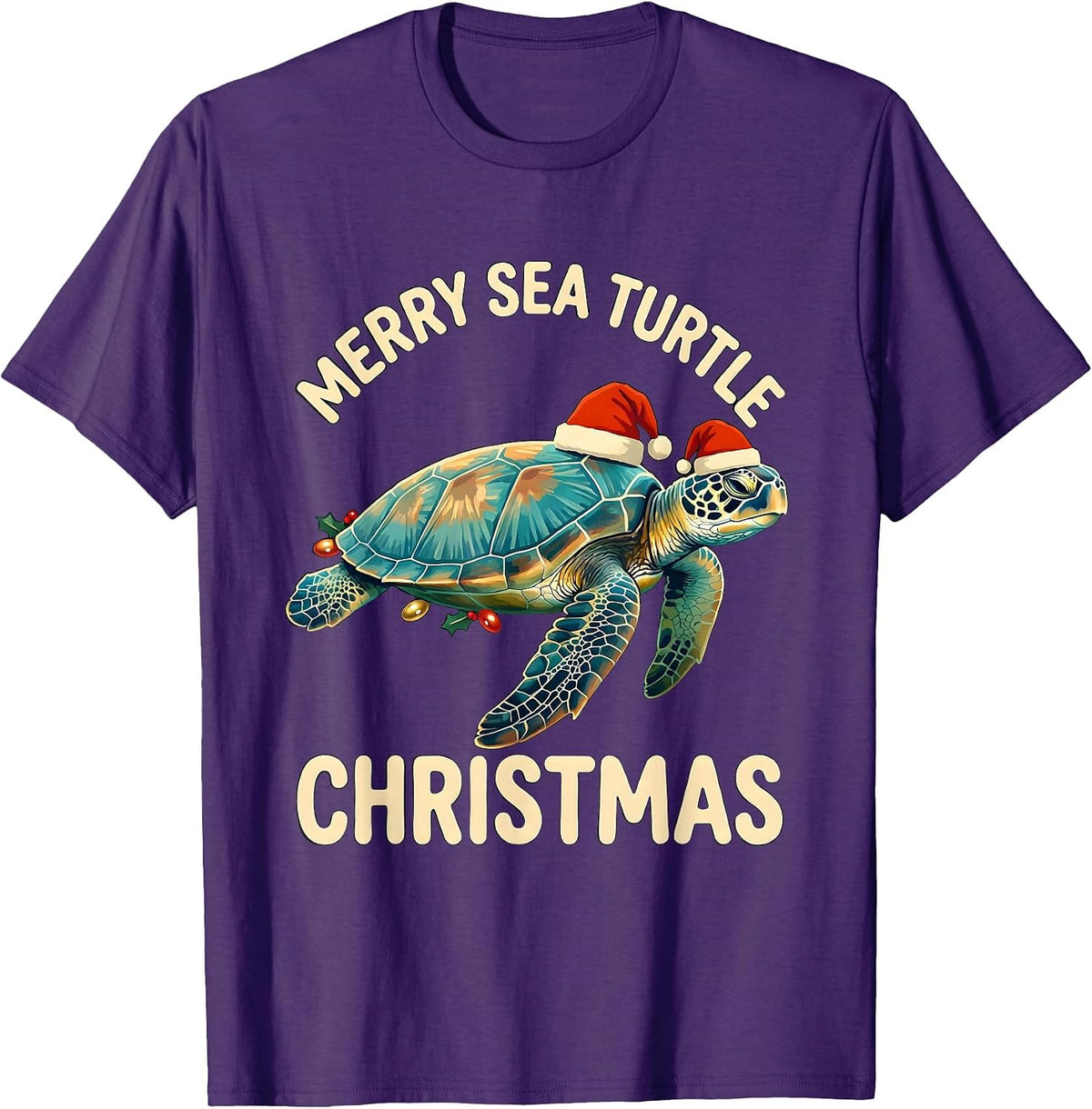 Merry Sea Turtle Christmas Cute Sea Turtle Lover Holiday T-Shirt - Purple