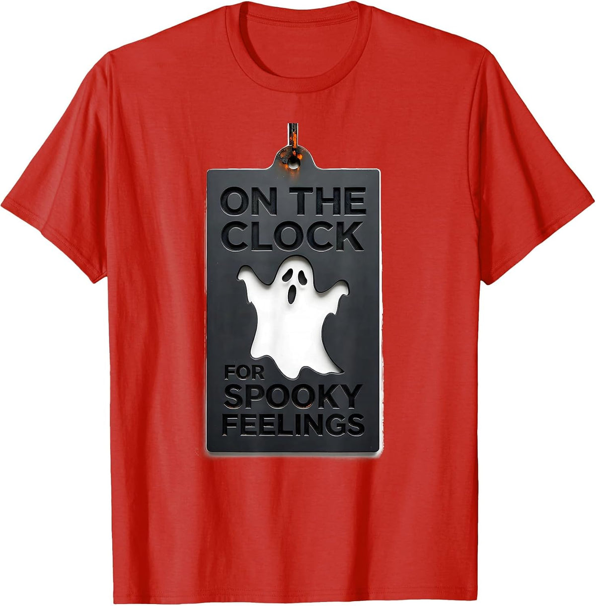 Men's On The Clock For Spooky Feelings Minimalist Halloween School T-Shirt - Red