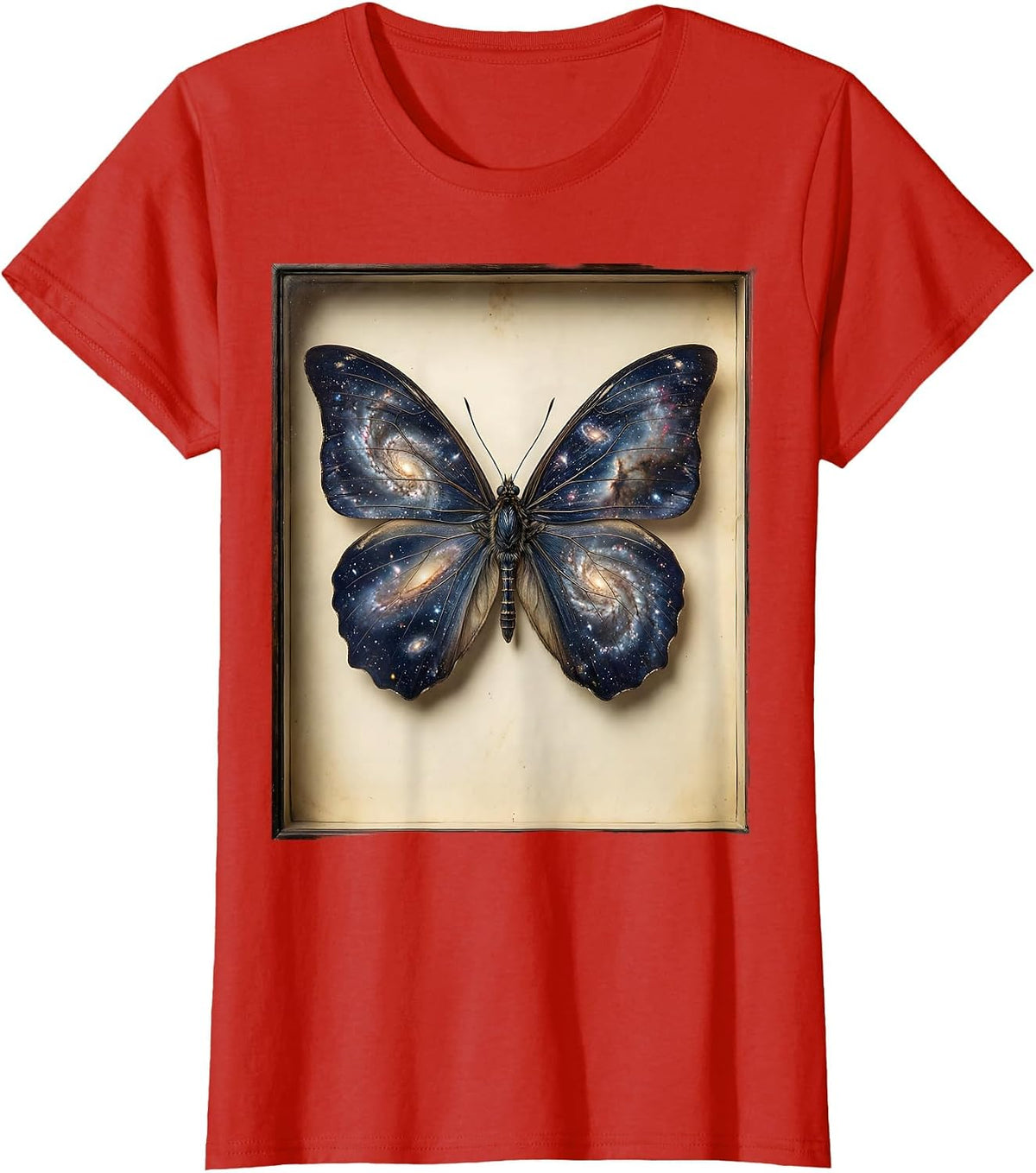 Women's Galaxy Butterfly Cosmic Wings Illustration T-Shirt - Red