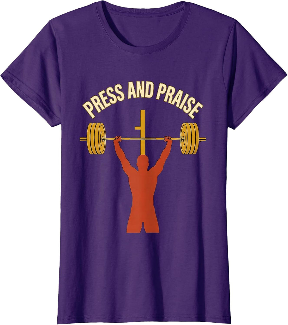 Women's Press And Praise Faith Fitness Funny Christian Gym Workout T-Shirt - Purple