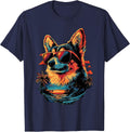 Welsh Corgi Lovers Sunset Retro Pemboke Welsh Corgi T-Shirt - Navy Blue
