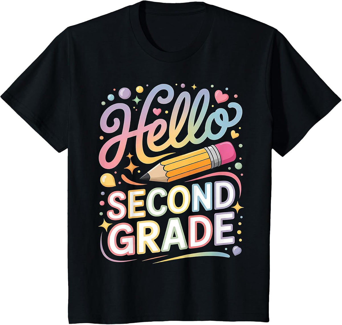 Hello Second 2nd Grade First Day of 2nd Back to School Girls T-Shirt - Black