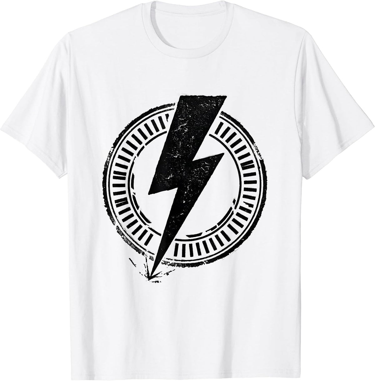 Men's Bold Lightning Bolt Graphic Stamp Seal Minimalist T-Shirt - White