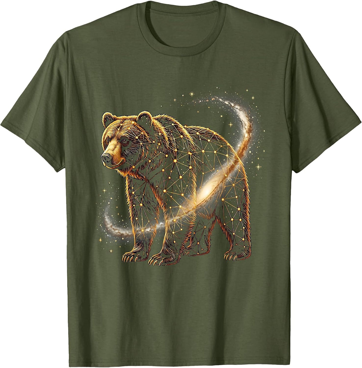 Bear Constellation Glowing Stars Night Sky Design T-Shirt - Olive Green
