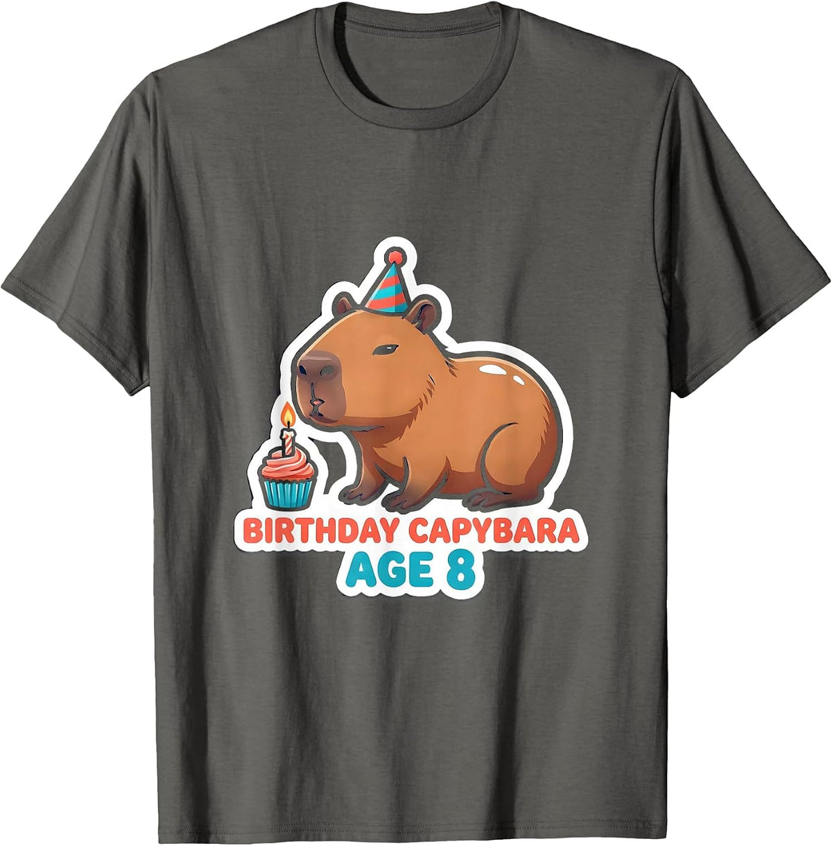 Birthday Capybara Age 8 Funny Capybara Meme Animal Lover T-Shirt - Asphalt Grey