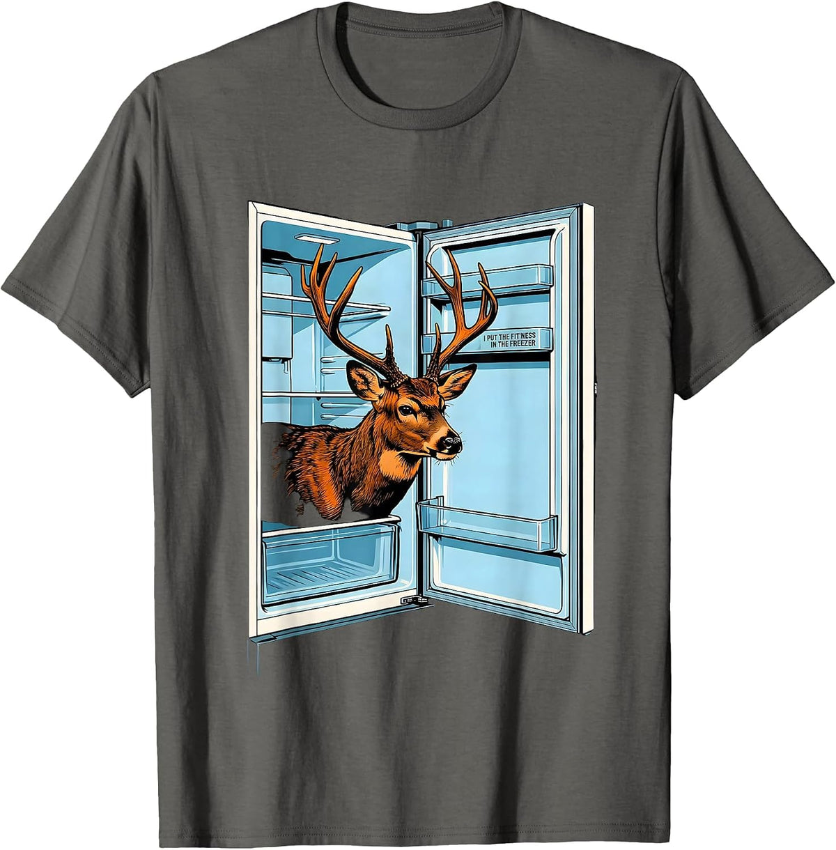 Men's I Put The Fit'ness In The Freezer Funny Deer Hunting Dad T-Shirt - Asphalt Grey