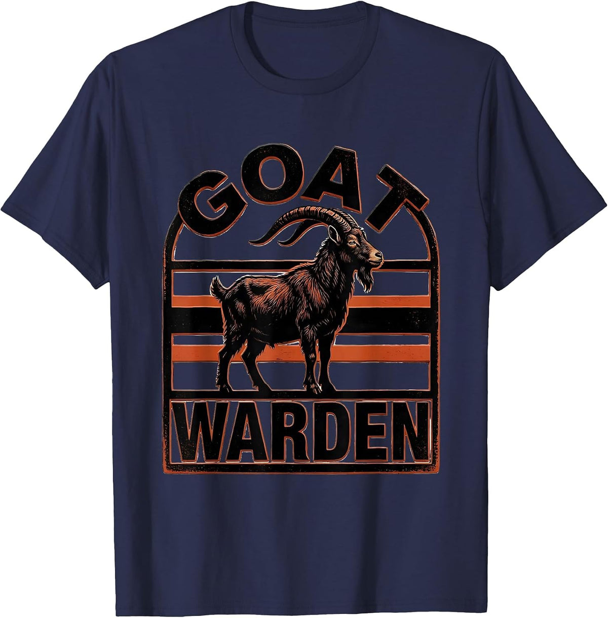 Men's Goat Warden Bold Goat Animal Badge Patch Line Art Icon T-Shirt - Navy Blue