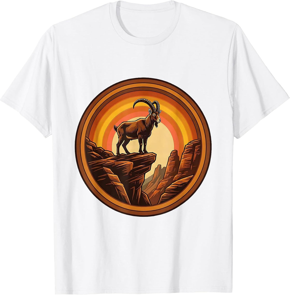 Mountain Goat Autumn Cliff Fall Wildlife Design T-Shirt - White