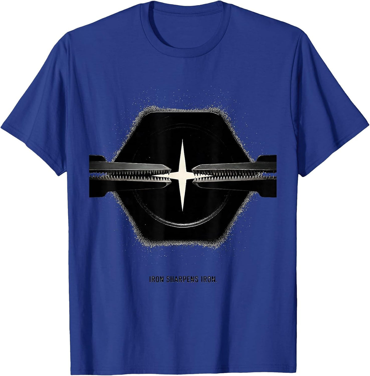 Iron Sharpens Iron Blackwork Dotwork Christian Gym Faith T-Shirt - Royal Blue
