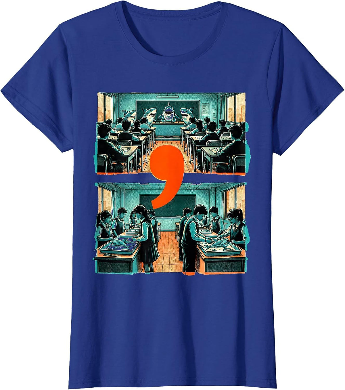 Women's Shark Register Punctuation Humor Grammar Teacher Gift T-Shirt - Royal Blue