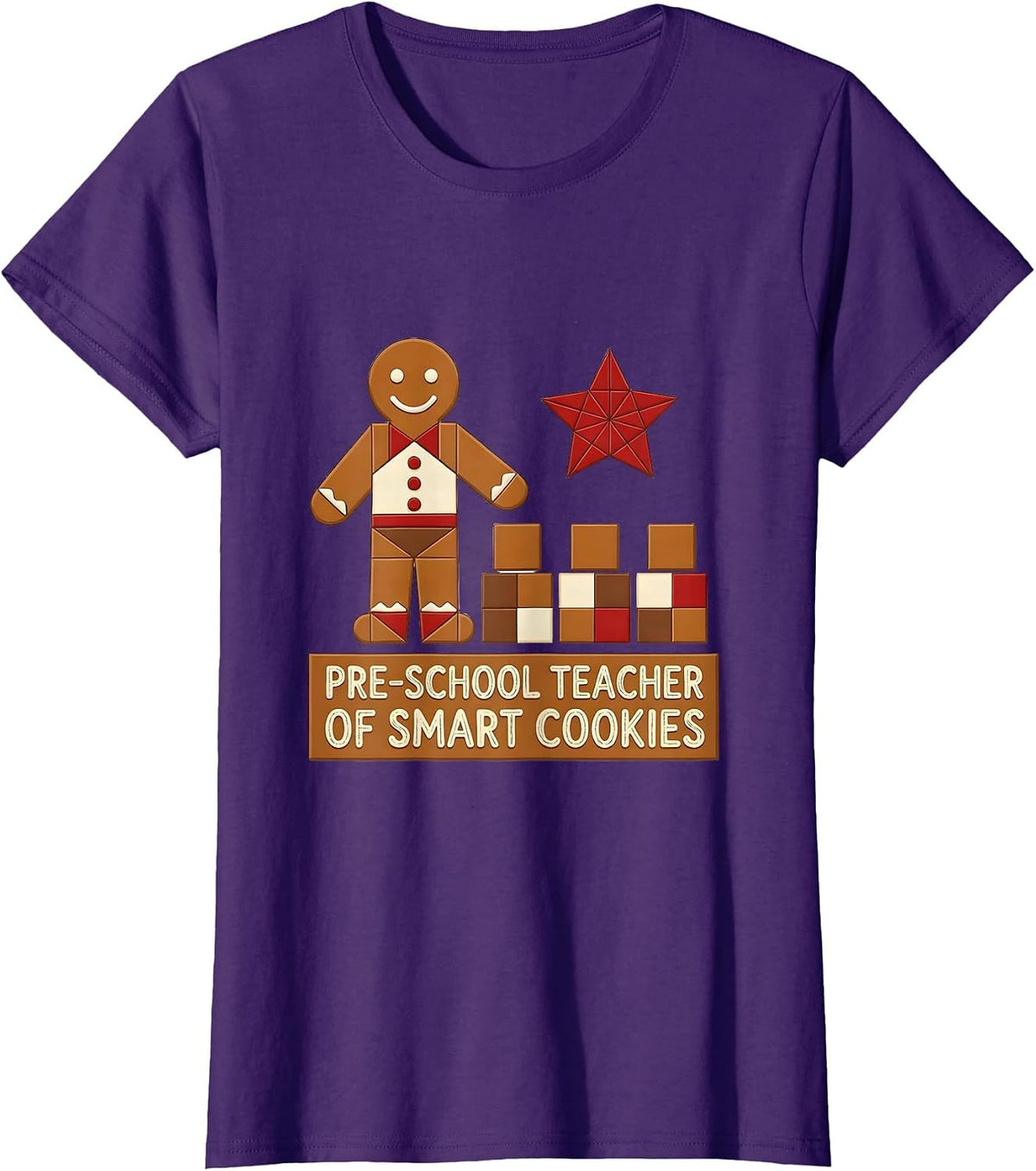 Women's Pre-School Teacher Of Smart Cookies Cute Gingerbread T-Shirt - Purple
