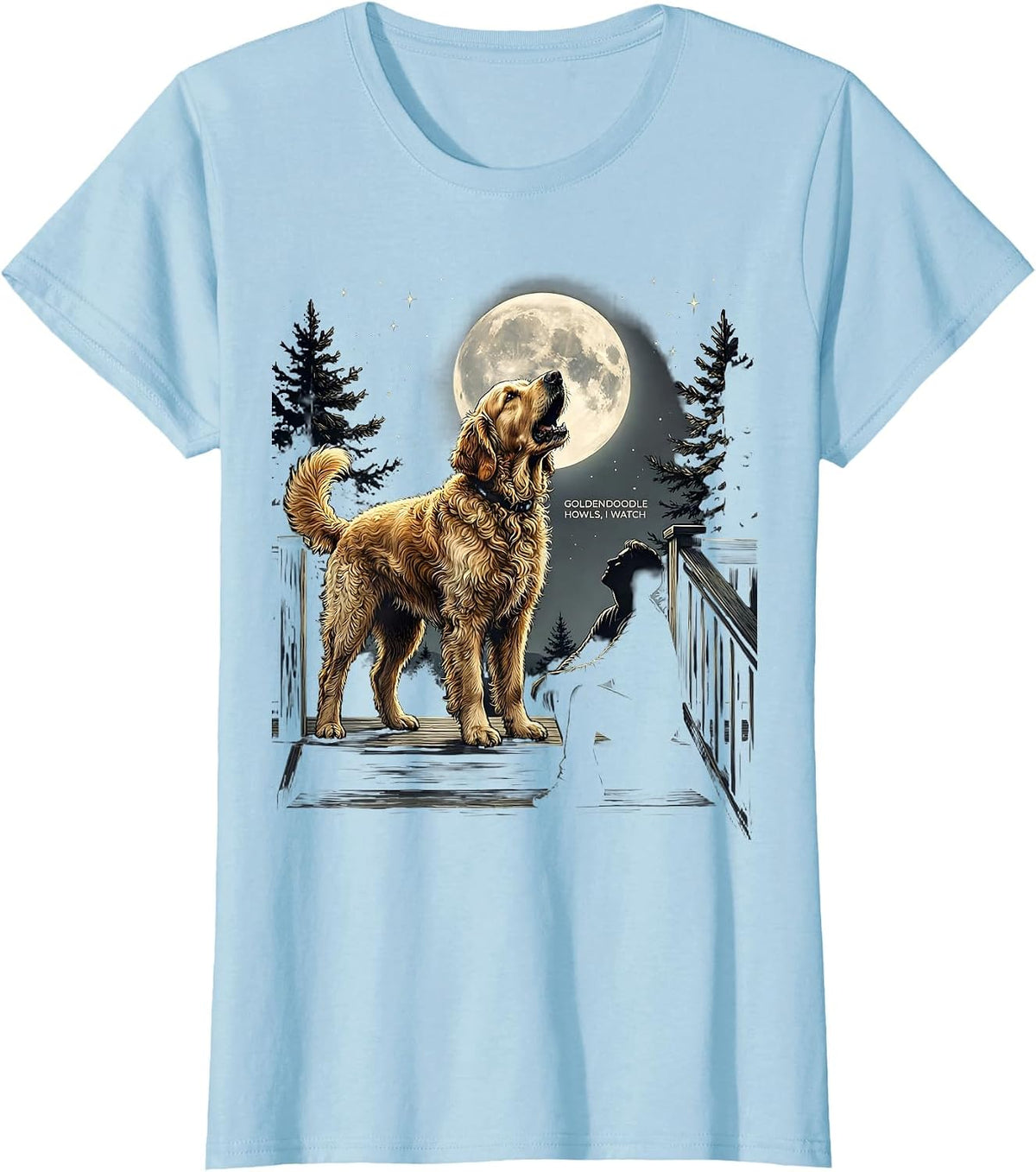 Women's Goldendoodle Howls, I Watch Vintage 90s Retro Animal T-Shirt - Baby Blue
