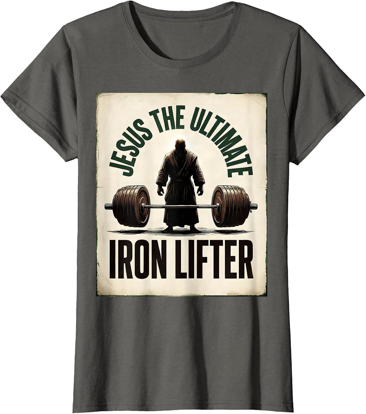 Women's Jesus The Ultimate Iron Lifter Vintage Christian Gym T-Shirt - Asphalt Grey