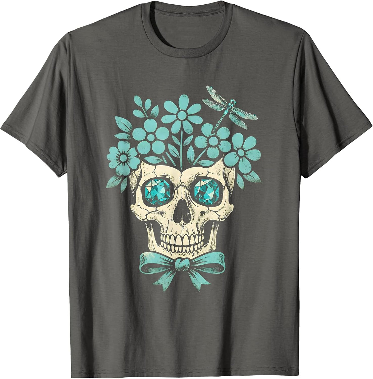 Turquoise Eyed Western Skull Graphic Tee T-Shirt - Asphalt Grey