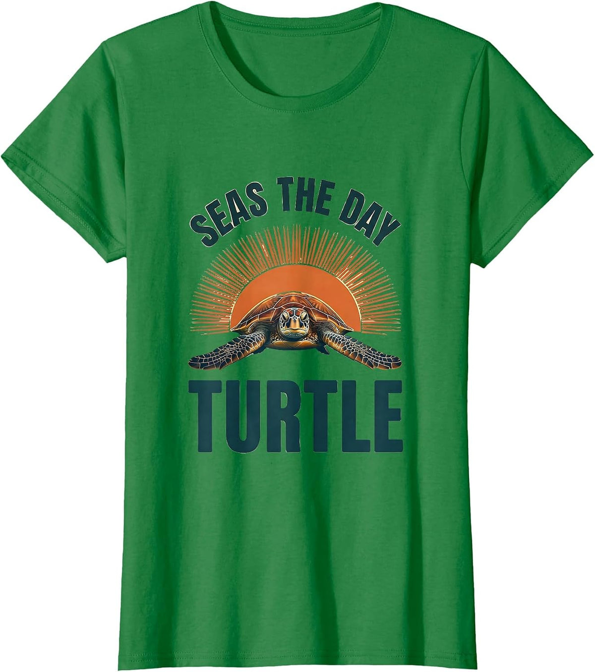 Women's Seas the Day Turtle Ocean Design T-Shirt - Kelly Green