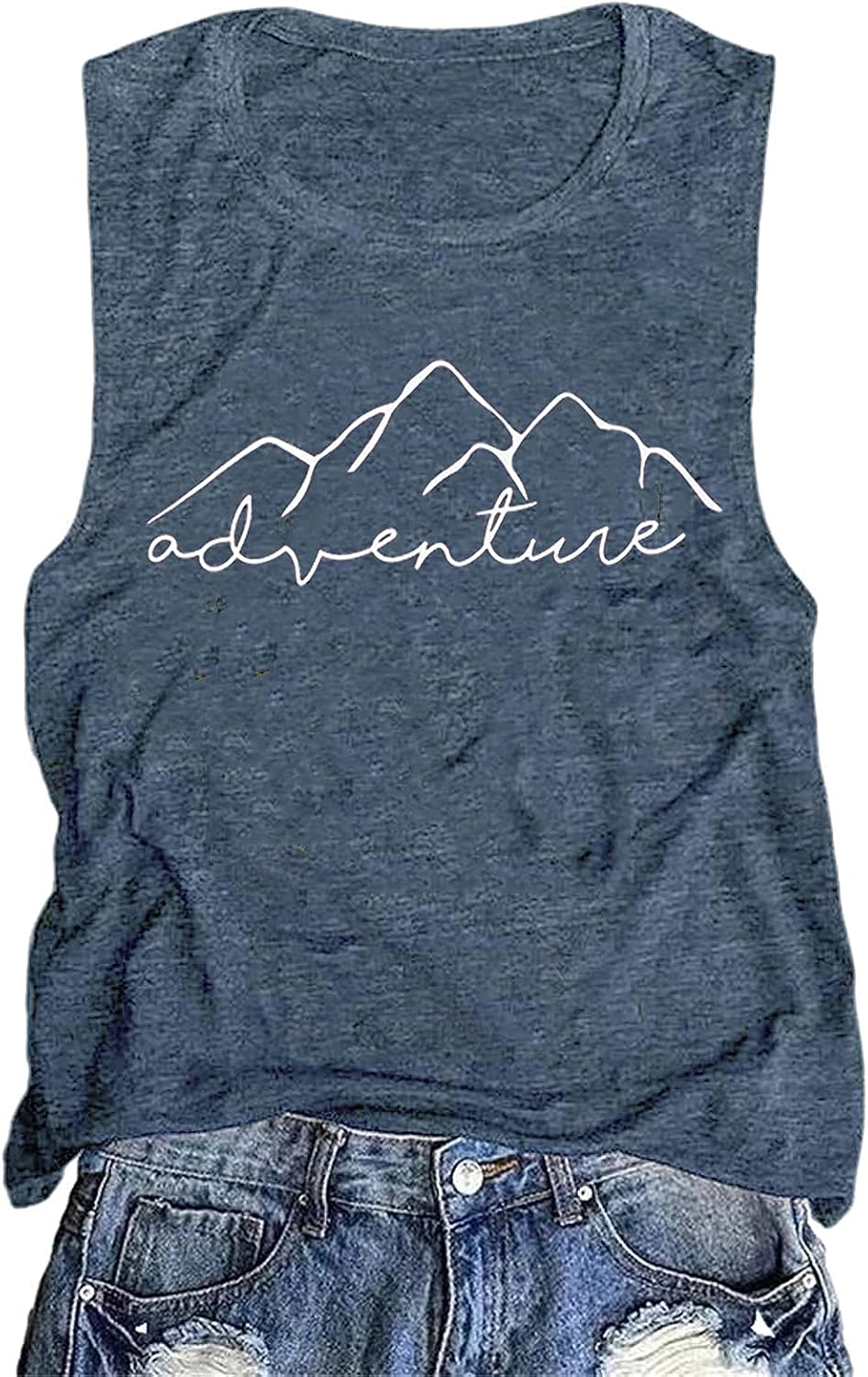 Women Mountain Adventure Workout Tanks Hiking Camping Graphic Athletic Sleeveless Funny Tee Tops - Ink Blue