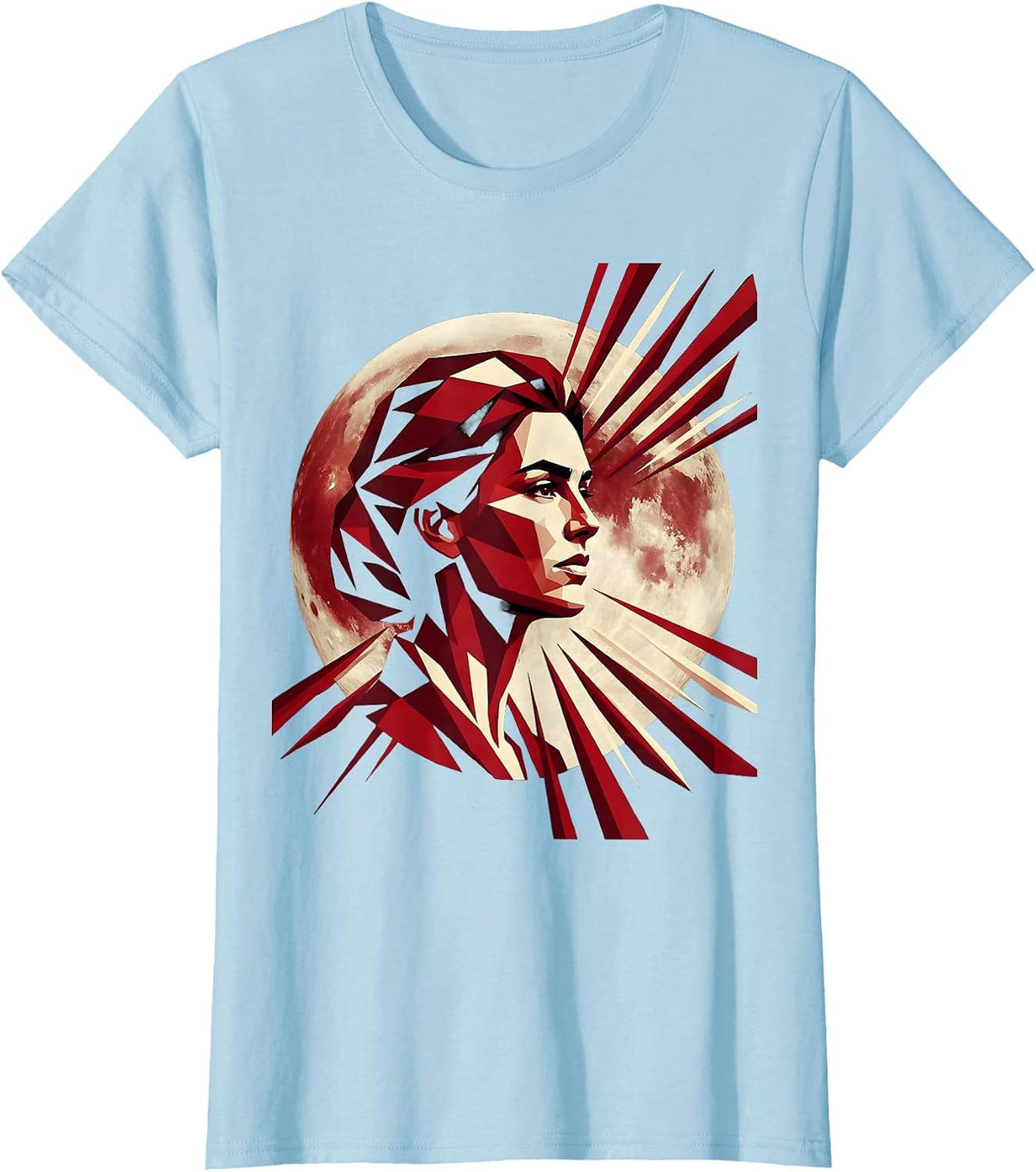Women's Full Moon Woman Face Celestial Freedom Design T-Shirt - Baby Blue