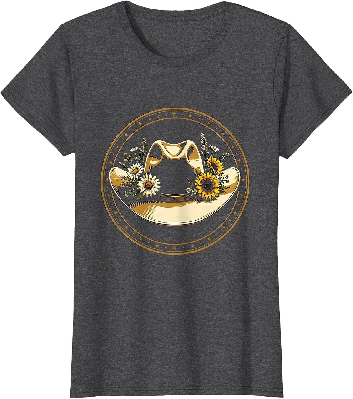 Women's Wildflower Cowgirl Hat Floral Western Illustration T-Shirt - Dark Heather Grey