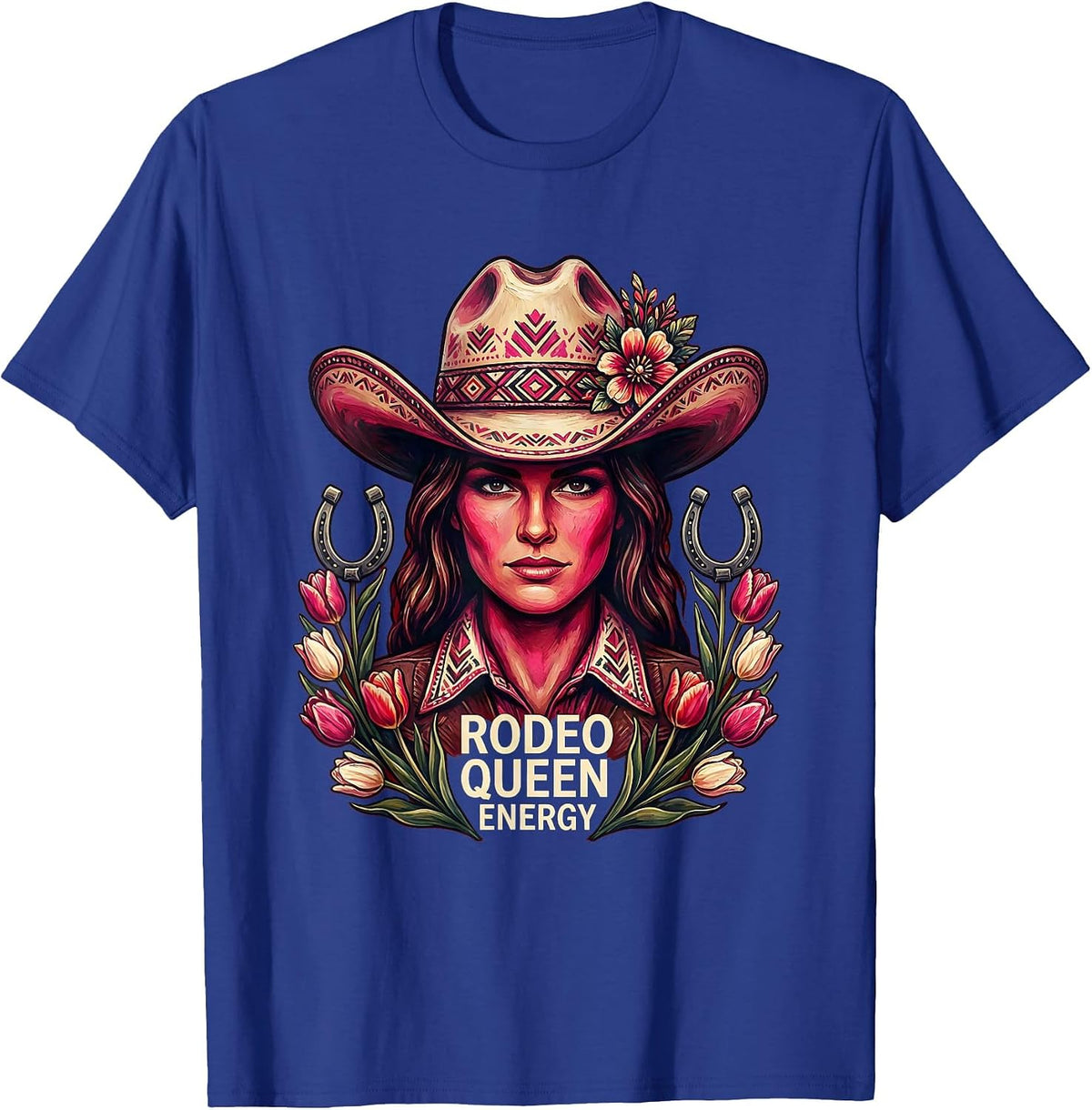 Rodeo Queen Energy Pink Cowgirl Design T-Shirt - Royal Blue