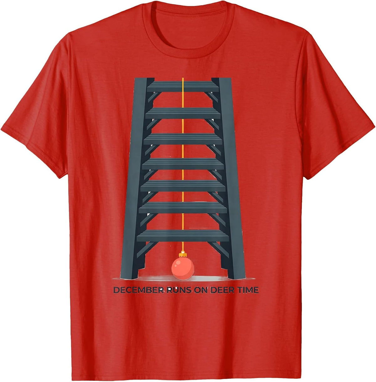 Men's December Runs On Deer Time Funny Christmas Deer Hunter Gag T-Shirt - Red