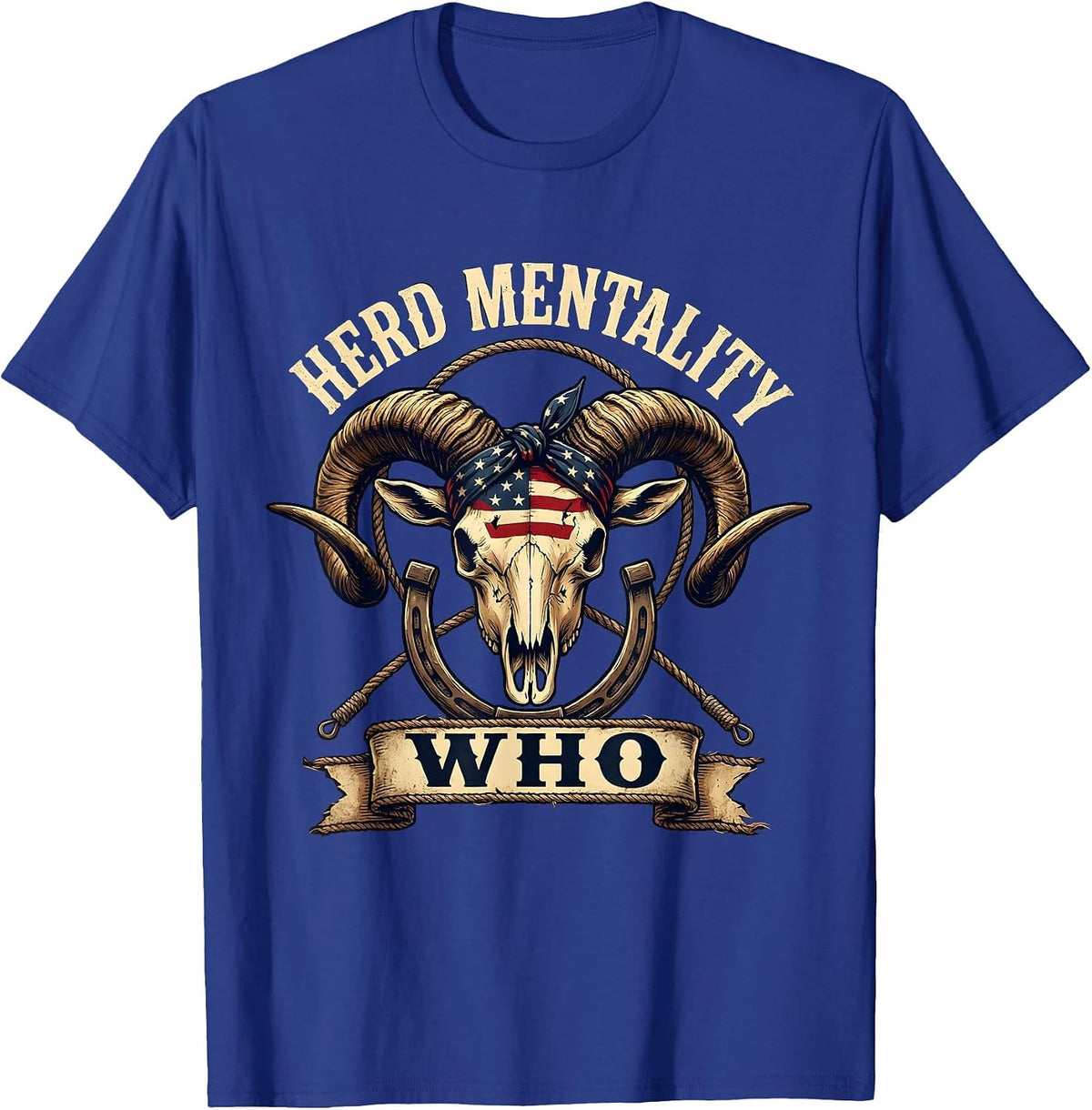 Men's Herd Mentality Who Funny Goat Design T-Shirt - Royal Blue