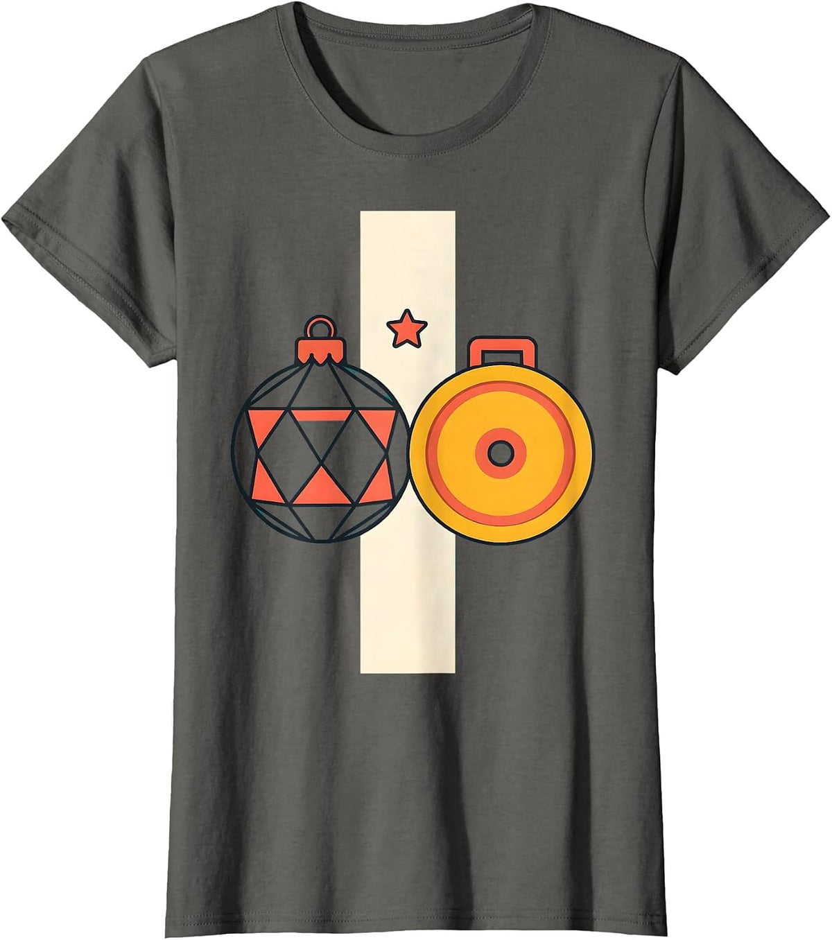 Women's Christmas Bauble Weight Plate Gym Humor Workout Gift T-Shirt - Asphalt Grey