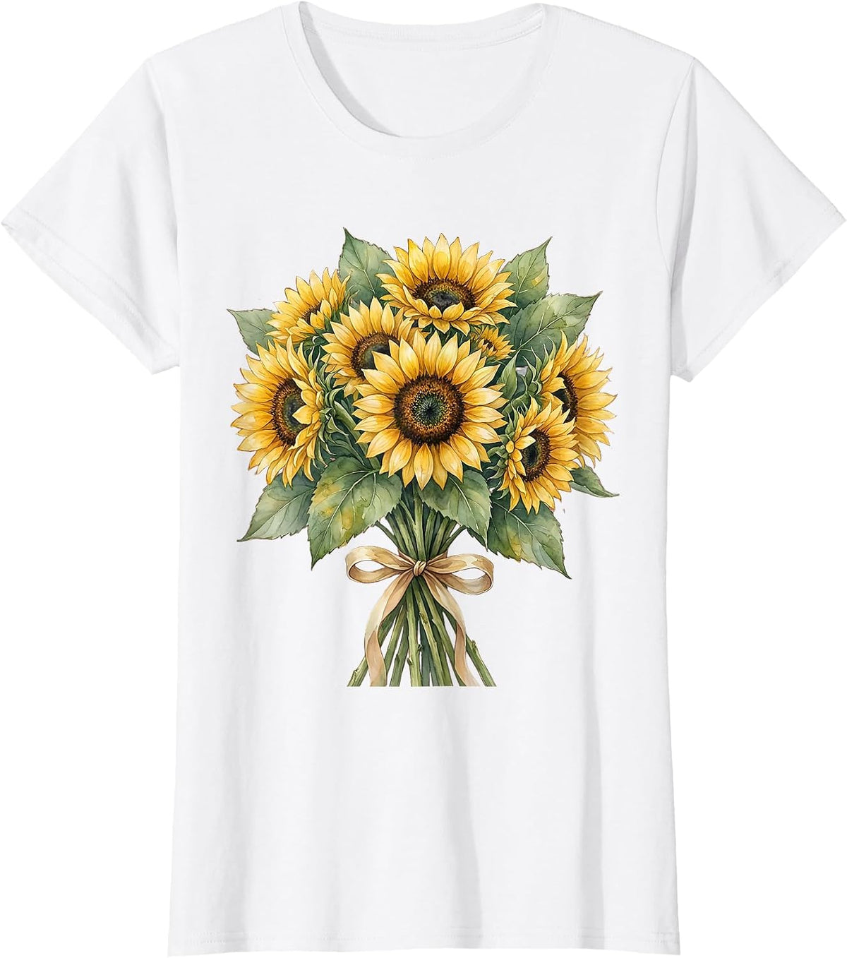 Women's Sunflower Bouquet Mom Ribbon Floral Graphic T-Shirt - White
