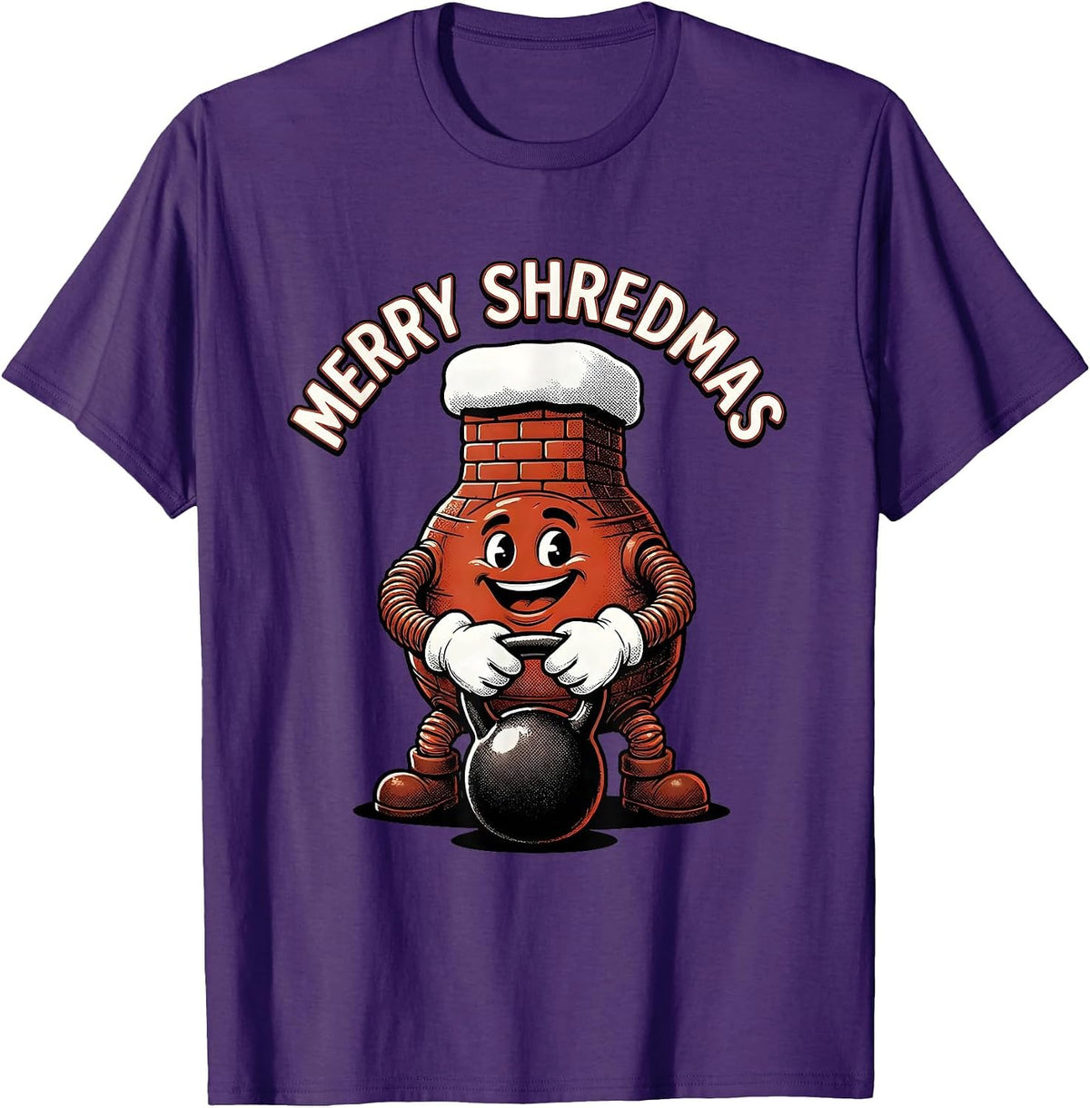 Merry Shredmas Retro Cartoon Funny Christmas Gym T-Shirt - Purple