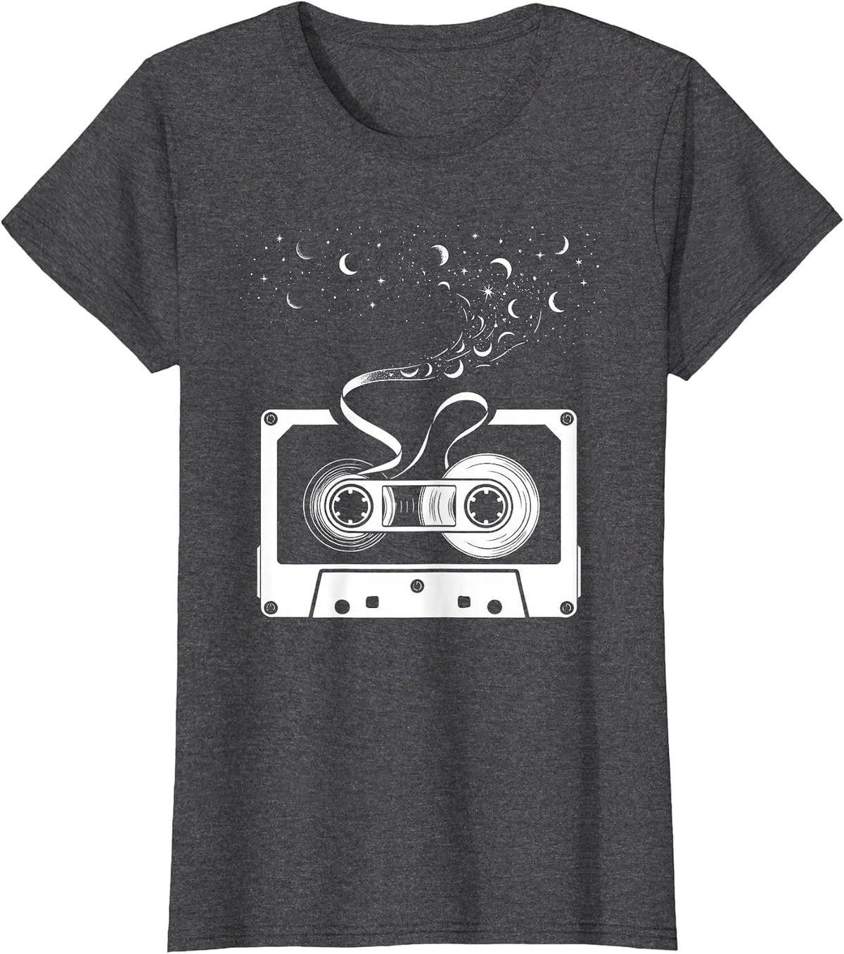 Women's Cassette Tape Night Sky Unraveling Galaxy T-Shirt - Dark Heather Grey