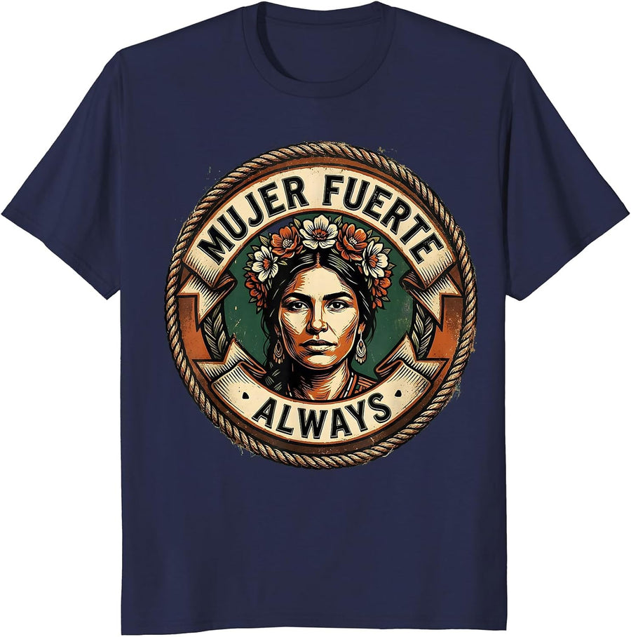 Mujer Fuerte Always Mexican Women Empowerment T-Shirt - Navy Blue