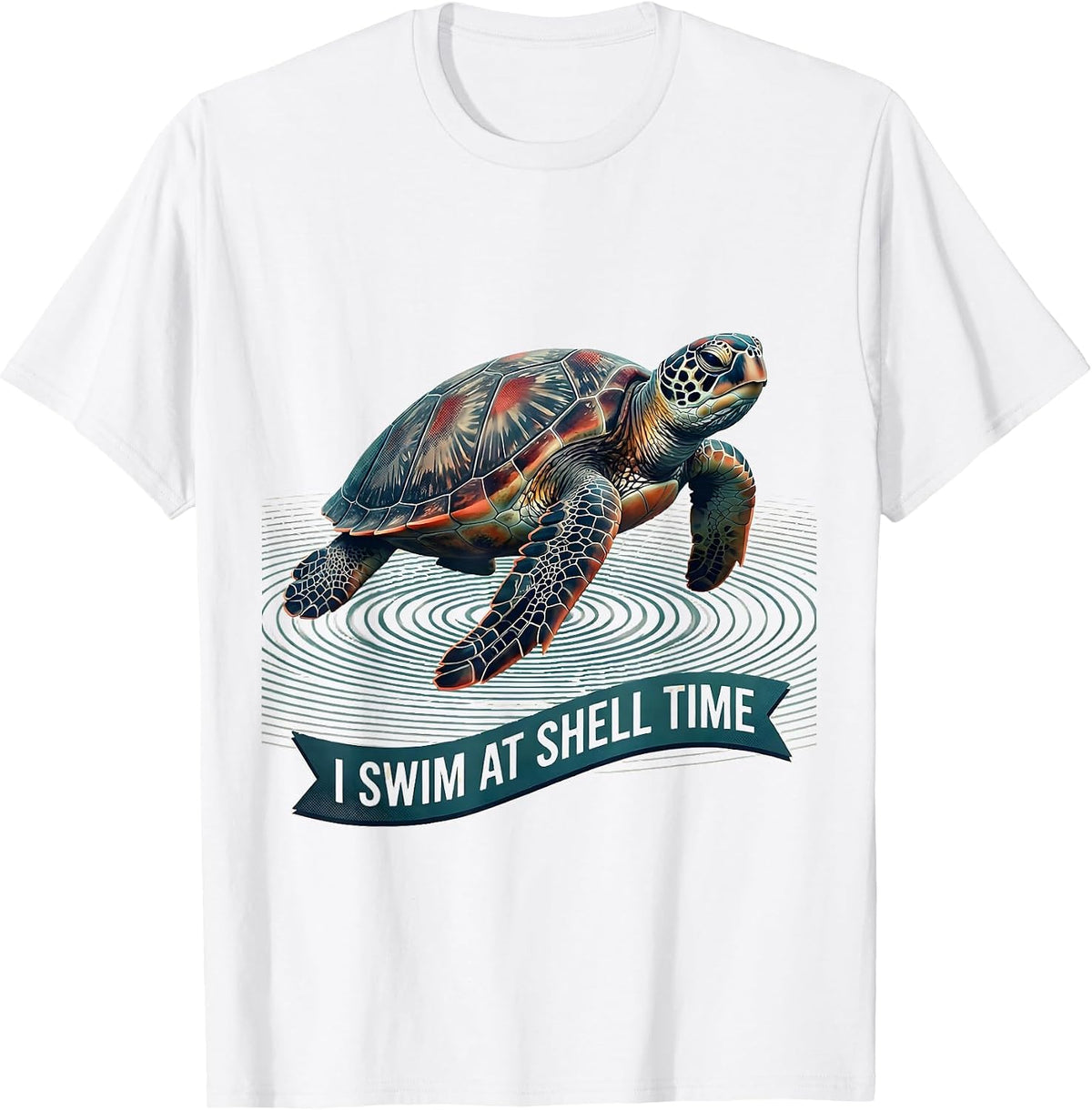 Men's I Swim At Shell Time Midcentury Modern Sea Turtle Ocean T-Shirt - White