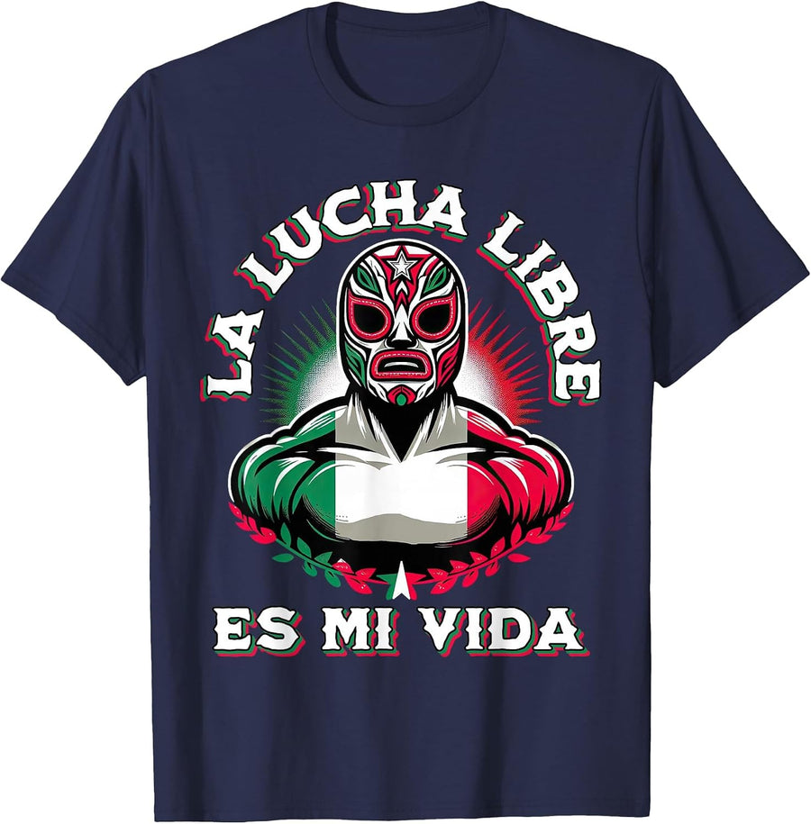 Lucha Libre is My Life Mexican Wrestling Cinco De Mayo T-Shirt - Navy Blue