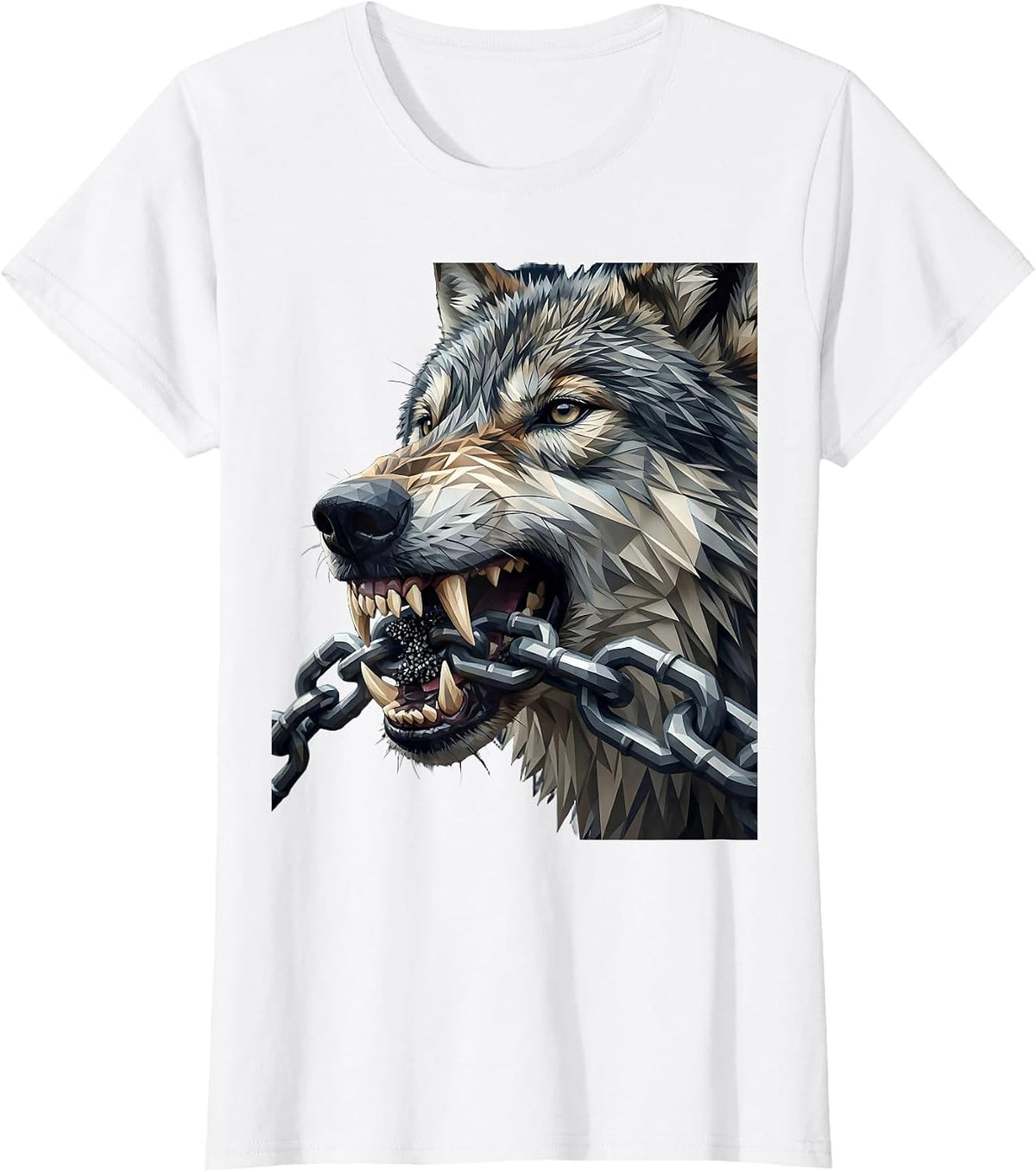 Wolf Teeth Biting Iron Chain Graphic T-Shirt - White