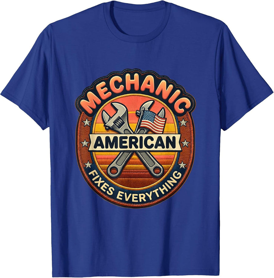 Mechanic American Fixes Everything Vintage Design T-Shirt - Royal Blue
