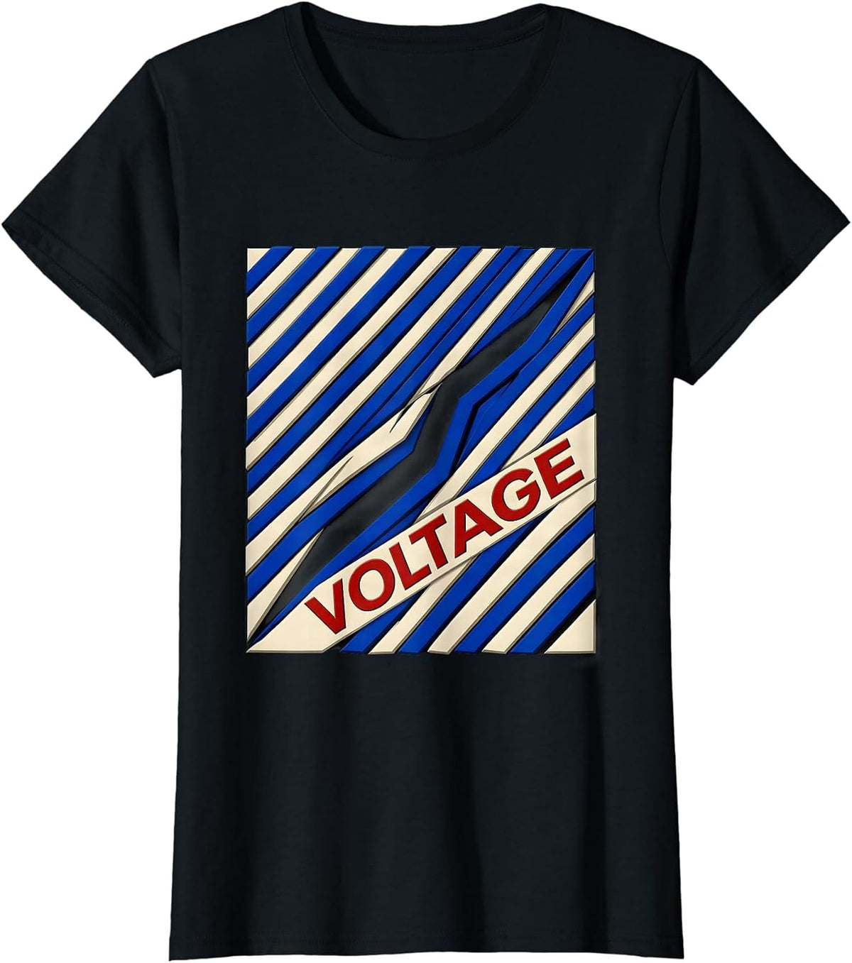 Women's VOLTAGE Bold Lightning Bolt Graphic Icon Minimalist T-Shirt - Black
