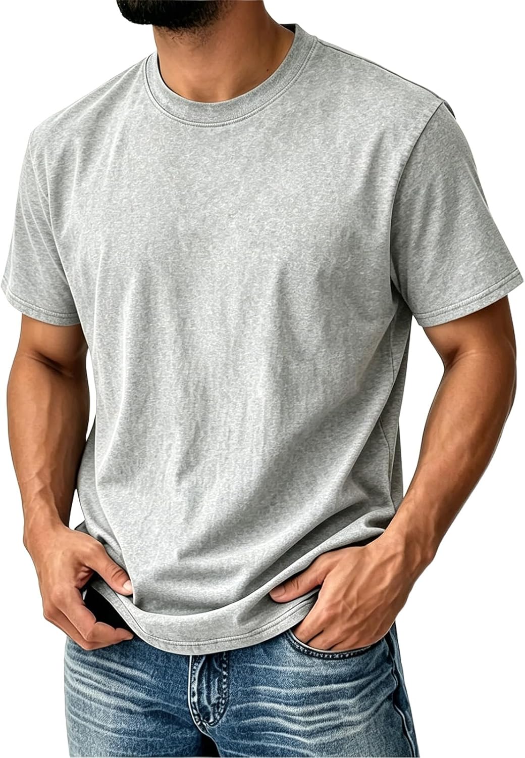 Mens Short Sleeve Shirts Distressed Washed Casual Shirts Crew Neck Vintage Retro Acid Wash Summer Denim Tee Tops -