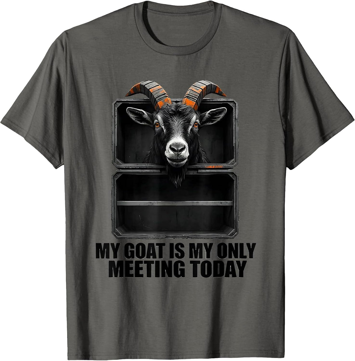 Men's My Goat Is My Only Meeting Today Brutalist Pet Owner Humor T-Shirt - Asphalt Grey