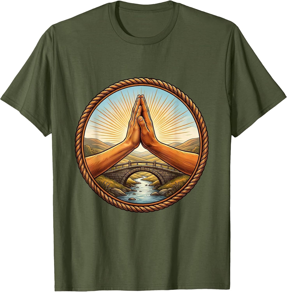 School Counselor High Five Bridge Graphic T-Shirt - Olive Green