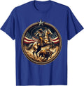 Cowgirl Roping Steer Rodeo Arena Dust Design T-Shirt - Royal Blue