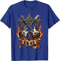 Crossed Guitars Flaming Drum Kit Rock Band Graphic T-Shirt - Royal Blue