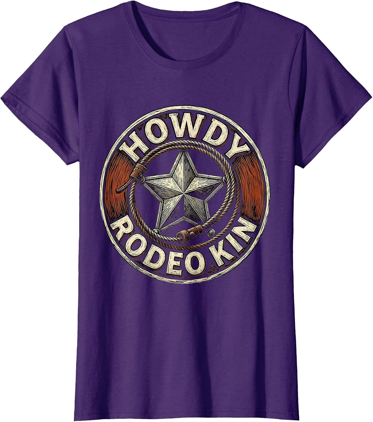 Women's Howdy, Rodeo Kin Western Cowboy Cowgirl Pride Badge T-Shirt - Purple