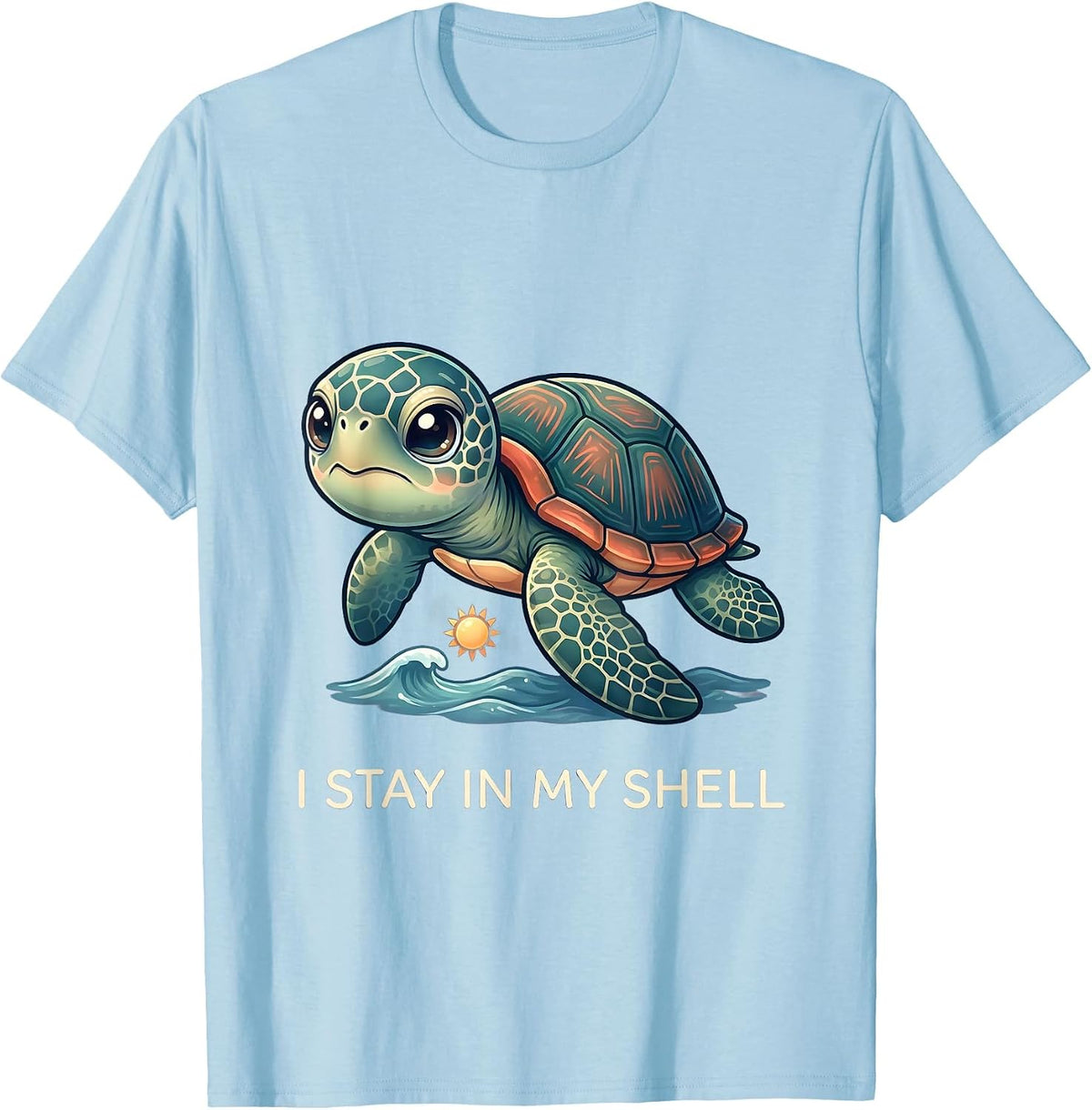 Men's I Stay In My Shell Cute Kawaii Sea Turtle Tropical Vacation T-Shirt - Baby Blue