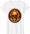 Women's Flaming Skull Cracked Surface Fire Graphic T-Shirt - White