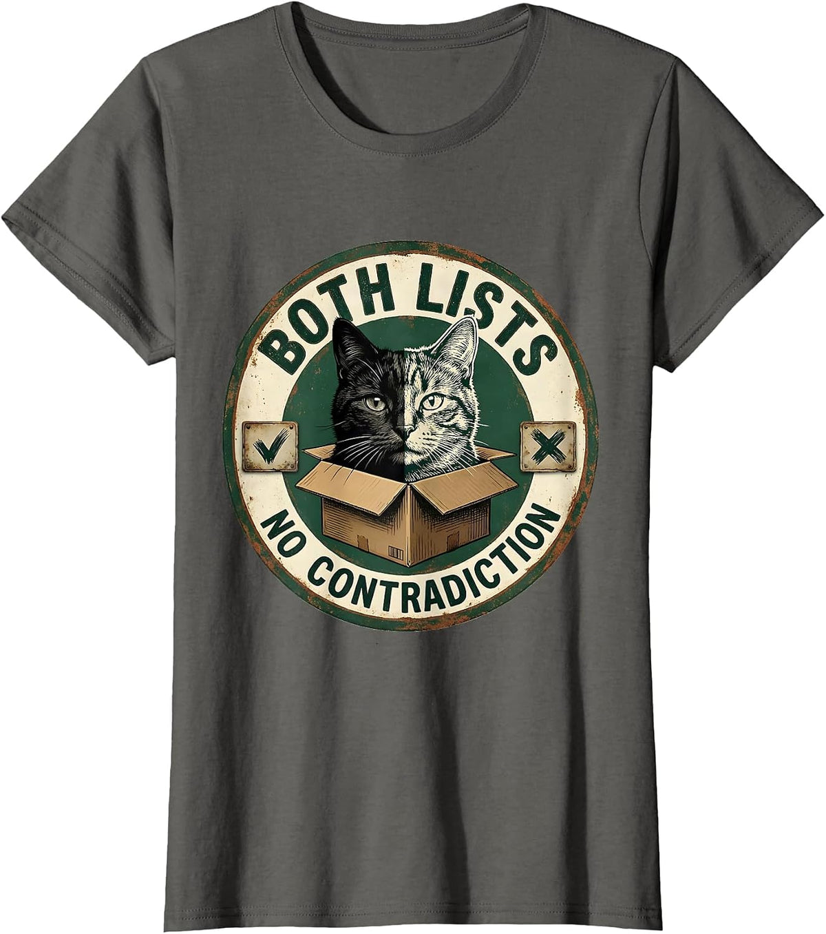 Women's Both Lists No Contradiction Vintage Science Cat Quantum T-Shirt - Asphalt Grey
