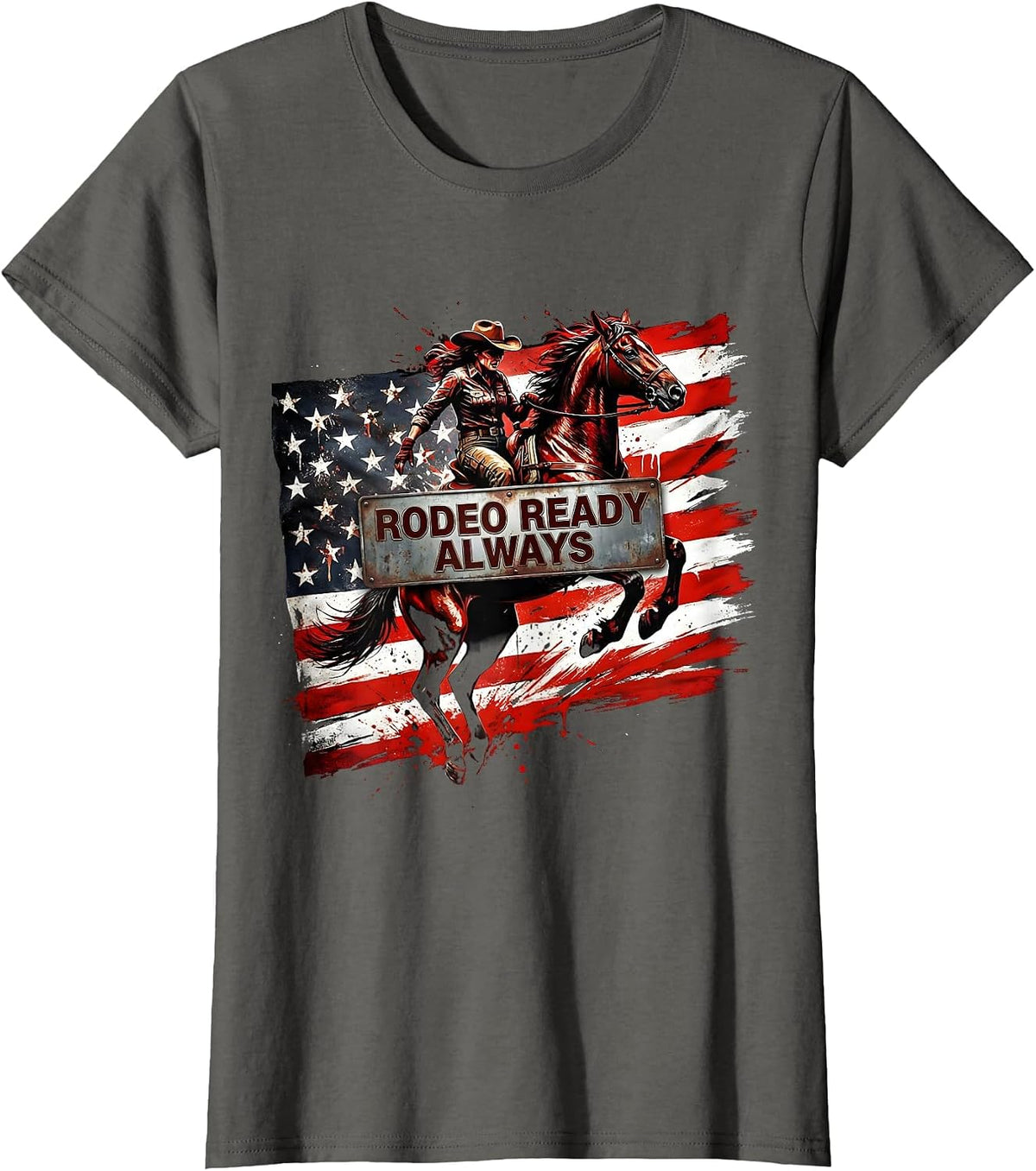 Women's Rodeo Ready Always Cowgirl Design T-Shirt - Asphalt Grey