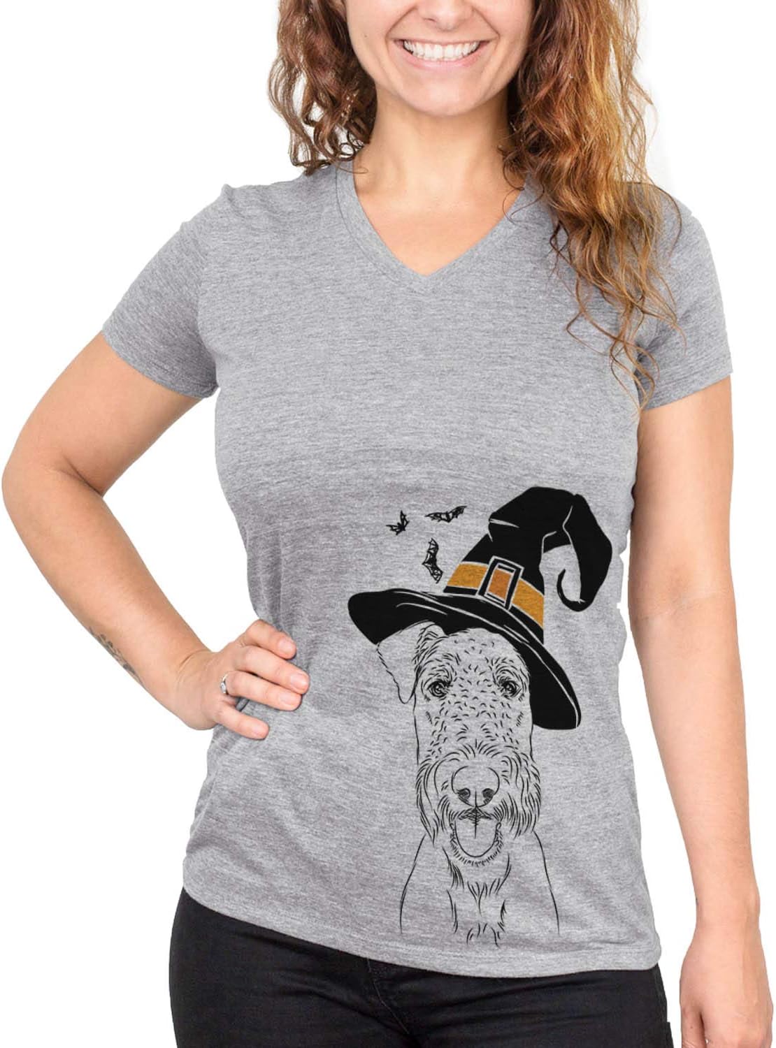 Andy the Airedale Terrier Youth Unisex Boy Girl KIDS Crewneck Small Grey - Grey V-neck