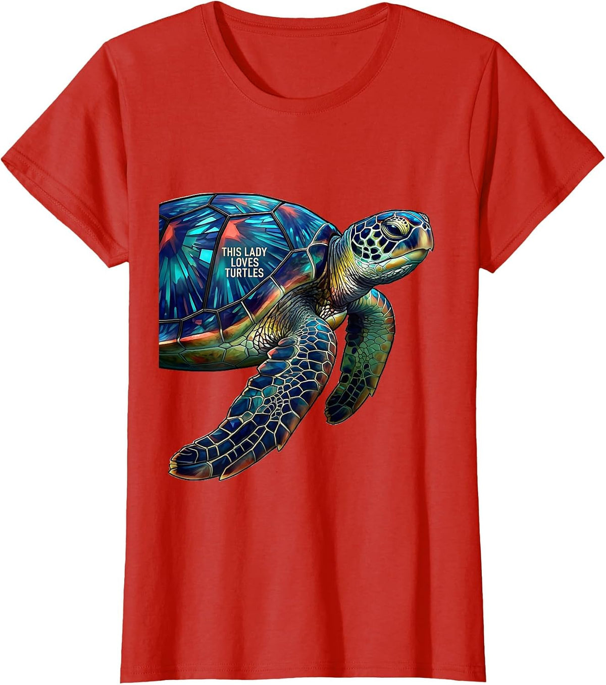 Women's This Lady Loves Turtles Stained Glass Mosaic Sea Turtle T-Shirt - Red